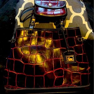 Dooney & Bourke Croc Embossed Leather Tassel Bag